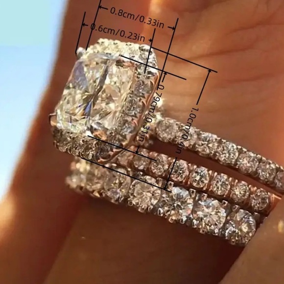 3PCS Women’s Engagement & Wedding Ring Set - Sz 6, Sparkling CZ 925 Silver Plate - Picture 4 of 9